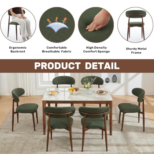 UVV Dining Chairs Set of 4, Metal Kitchen Chairs with Modern Fabric Upholstered for Dining Room, Green - color: Green Seat / Walnut-grain Metal Legs