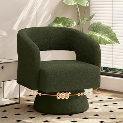 Swivel Barrel Accent Chair,Oversized Teddy Upholstered Round Swivel Chair,Modern Luxury 360 Degree Living Room Vanity Chair for Bedroom Office,Green - color: Green, size: Set of 1