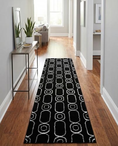 Rugs.com - Vogue Geo Rug – 8 Ft Runner Black and Silver High-Pile Rug – Modern Geometric Runner for Hallways, Entryways, and Bedrooms - color: Black and Silver, size: 2' x 8' (Runner)