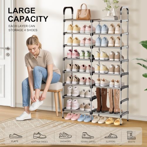 8-Tier Stackable Metal Shoe Rack, Removable Boot Shelf, Black | Sturdy Metal Shelves, Holds 32 Pairs, Tall Boot Tier, Space-Saving, Expandable, Easy Assembly, for Entryway, Closet - size: 8 Tiers (32.3"W)