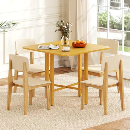 GOFLAME Square Drop Leaf Dining Table for 2-4 People, Folding Kitchen Table with Solid Rubber Wood Legs, Farmhouse Extendable Table for Dining Room, Living Room, Small Space, Natural - color: Natural