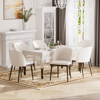 Upholstered Dining Chairs Set of 4 - Modern Dining Room Chairs, Mid-Back Restaurant Kitchen Chairs with Wooden Legs, Beige