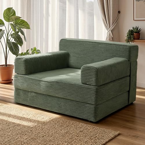 YEPDIN Folding Sofa Bed,Convertible Sofa Bed with Armrest Foldable Sleeper Chair, Portable Folding 4-in-1 Floor Sofa with Convertible Lounge Chair for Living Room,Bedroom,Washable Cover,Green Single - color: Green