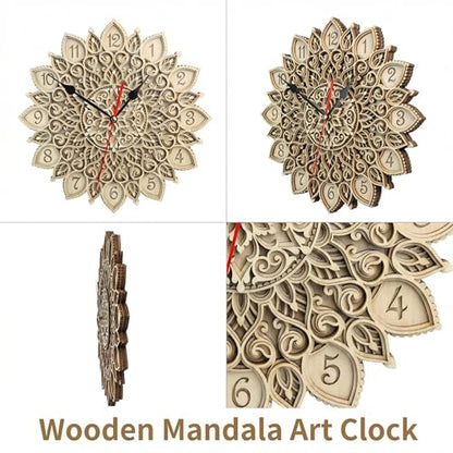 12-Inch 3D Mandala Wall Clock, Silent Non-Ticking Decorative Wooden Clock for Living Room, Boho Wall Art & Modern Farmhouse Home Decor, Unique Housewarming Gift for Bedroom or Office