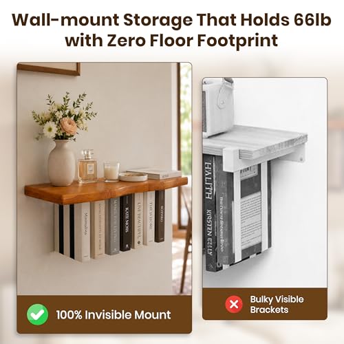 Pine Wood Floating Shelves for Wall, 2 Pack, 15.7 Inch, Dark Brown | Two live edge pine shelves with hidden brackets; each 15.7 inches long and supports books, photos or plants up to 66 lb. - color: Dark Brown