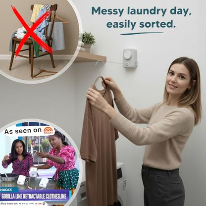 Max – Retractable Clothesline Indoor Outdoor, Non-Sagging Heavy Duty Clothes Drying Line, Wall Mounted Drying Rack, Air Dry Clothing, Max Tighten with GorillaGrip - style: Light Gray - Upgraded Model