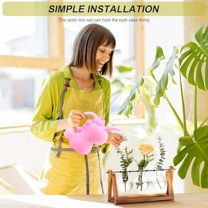 XXXFLOWER Plant Terrarium with Wooden Stand, Air Planter Bulb Glass Vase Metal Swivel Holder Retro Tabletop for Hydroponics Home Garden Office Decoration - 3 Bulb Vase | Air Planter Flower Glass Vase Retro for Hydroponics Cutting Home Garden Office Decora