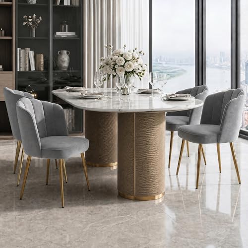 VECELO Velvet Dining Chairs Set of 4, Modern Upholstered Kitchen Chairs with Thick Cushions, Curved Padded Backrest and Metal Legs, for Kitchen, Dining Room, Living Room, Gray - color: Grey, size: Set of 4