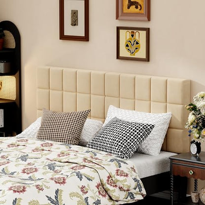 Velvet Upholstered Tufted King Size Headboard,Wood Head Board with Metal Legs, Adjustable Height from 42” to 56”, Bed Headboard in Modern Design,Backboard for Bed, Apricot - color: Apricot, size: King