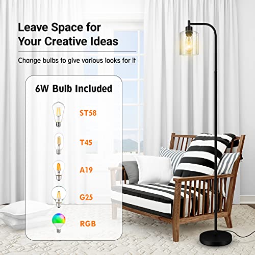 Modern Floor Lamp with Seeded Glass Shade, 65 Inches Tall, Energy Efficient, LED Bulb Included, Easy Assembly and Use - color: Clear