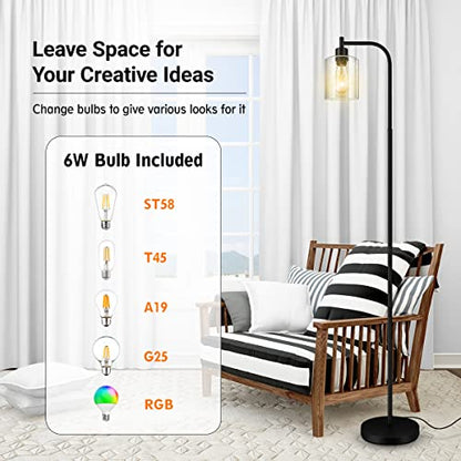 Modern Floor Lamp with Seeded Glass Shade, 65 Inches Tall, Energy Efficient, LED Bulb Included, Easy Assembly and Use - color: Clear