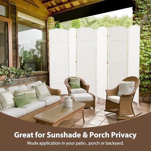 6 Panel Room Divider, 6 FT Wide Folding Screen Room Divider, Off White | Double Hinged Folding Screen Room Dividers for Patio Privacy - color: Off White, size: 6 Panels