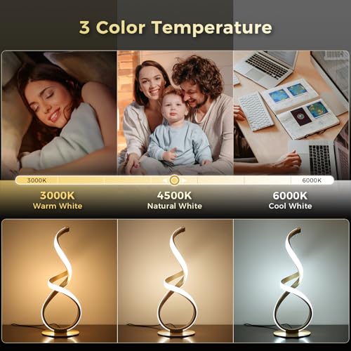 Unique Bedside Table Lamp, LED Touch Dimmable Spiral Desk Light | 3 Color Temperature Modern Nightstand Light, Side Light for Living Room, Bedroom, Gold - style: S-Shape-Gold