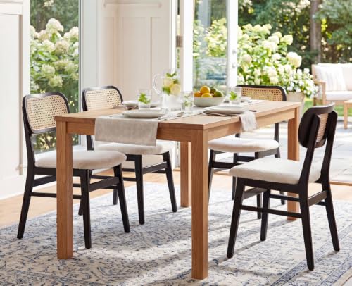 EALSON Rattan Dining Chairs Set of 4 Cane Back Farmhouse Dining Room Chairs Mid Century Kitchen Chairs with Black Wood Frame Sherpa Upholstered Side Chairs for Kitchen & Dining Room, Beige - color: Sherpa Beige-black Wood Frame, size: 4PCS