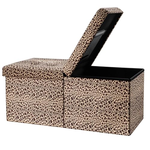 AmasSmile Footrest Ottoman Storage Bench,34" Velvet Folding Chest,Leopard | Large Ottoman with Storage,Thicker Foam Padded Seat,Livingroom,Dorm,Bedroom,Entryway,Easy to install,34 x 13 x 13in - color: Leopard Print-velvet