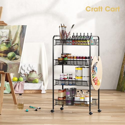 TOOLF 4-Tier Rolling Cart, Metal Utility Cart with 3 Hooks, Easy Assemble Mobile Storage Trolley On Wheels, Metal Shelving Units Kitchen Bathroom Laundry Room - color: Black, size: 4-Tier