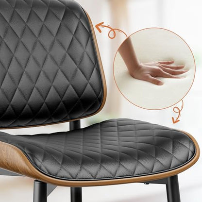 YaFiti Mid Century Upholstered PU Leather Dining Chairs Set of 2, Black | Ergonomic Walnut Backrest, Upholstered Waterproof PU Leather Seat, Stable Metal Legs, Adjustable Footpads, Apartment Friendly - color: Black Lozenge