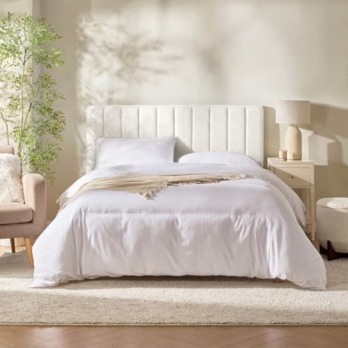 Nestl Upholstered Full Headboard - Easy Assemble Channel Stitched Headboard Full Size - Wall Mounted Headboards with 3D Soundproof Wall Panels Peel & Stick Floating Headboards, Off White - color: 01-off White, size: Full