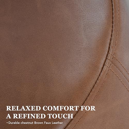 HomePop 17" Organic Shape Ottoman - Chestnut Faux Leather - color: Chestnut Faux Leather