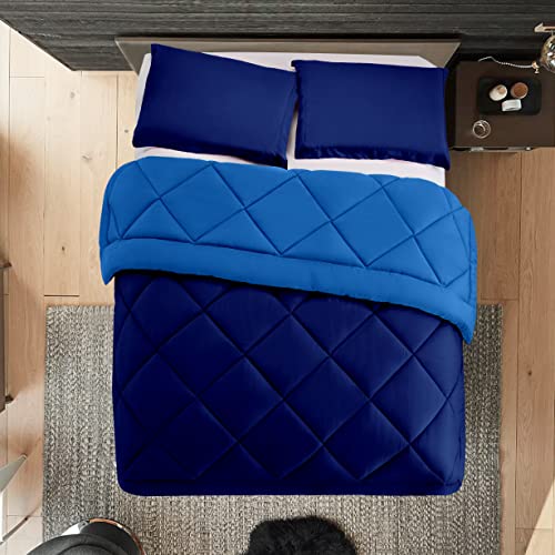 Elegant Comfort Reversible 3-Piece Comforter Set All Season, Ultra Soft, Down Alternative Comforter, Twin, Navy/Aqua - color: Navy/Aqua, size: Twin/Twin XL