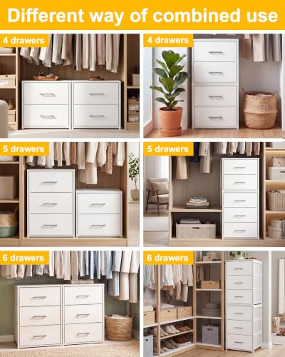 Fixwal Closet Drawers for Clothes, 1 Pack, 2 Drawers Dresser, 15.7" Wide | height 16.1", 2 fabric storage drawers, wooden top, white, spacious storage, dresser for bedroom - size: 11.8"D x 15.7"W x 16.1"H