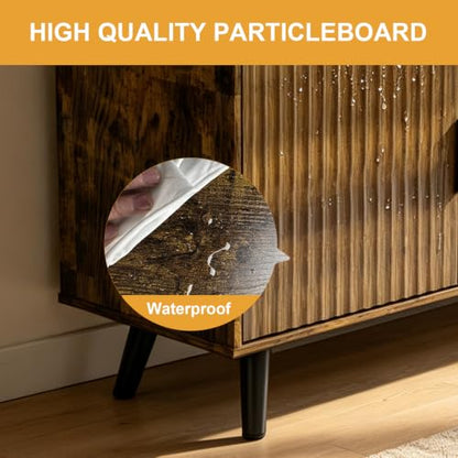 Lightdot 55" Amber Small TV Stand for TVs Up to 65" with Power Outlet | Mid-Century Modern Media Console with Fluted Side Cabinets & 2 Storage Shelves for Living Room Bedroom Entrance - color: Amber/55"