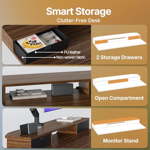 HUANUO 40" X 24" Electric Standing Desk with 2 Drawers, C-Clamp Mount Compatible, Height Adjustable Computer Desk, Home Office Stand Up Desk with 4 Preset Heights & 2 Hooks, Walnut - color: Walnut, size: 40" X 24"