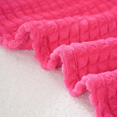 Puncuntex Fleece Throw Blanket Hot Pink 90"×90" with Square Grid Design | Super Soft Plush Cozy Flannel Throw Blanket Luxury for Couch Sofa Chair - color: Hot Pink, size: 90"×90"