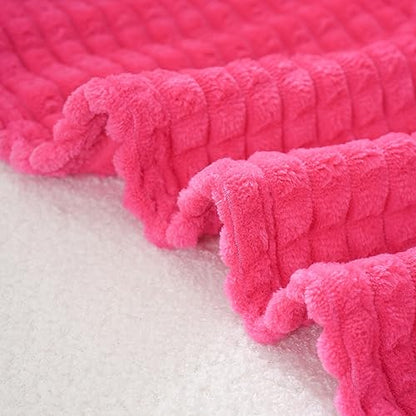 Puncuntex Fleece Throw Blanket Hot Pink 108"×90" with Square Grid Design | Super Soft Plush Cozy Flannel Throw Blanket Luxury for Couch Sofa Chair - color: Hot Pink, size: 108"×90"