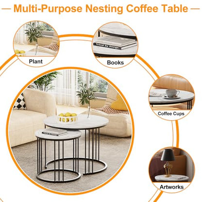 Coffee Table Faux Marble Nesting Table for Small Place 2 Sets Modern Furniture Living Room Sets End Side Table Night Stand for Bed Room Dining Room (Black & White) - color: Black