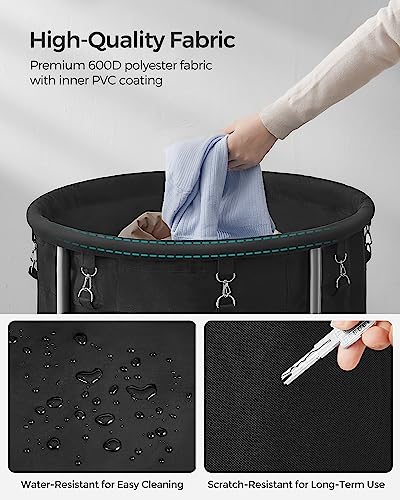 SONGMICS Laundry Basket, Rolling Steel Frame with 2 Locking Wheels, 190 L | Heavy-Duty Laundry Hamper Cart with Removable Bag, Ink Black and Metallic Silver, URLS001B01 - color: Ink Black + Metallic Silver, size: 190 L (1-Section)