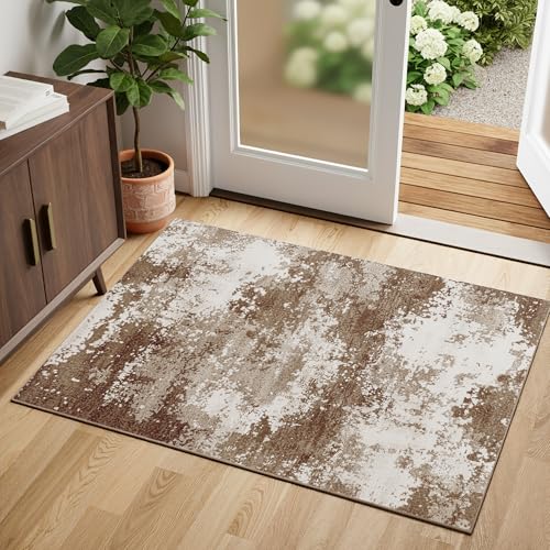 Entryway Rug 2x3 Brown Welcome Door Mat Indoor Entrance 24x36, Washable Small Throw Rugs for Kitchen Floor, Entry, Front Door, Bedroom Bedside, Non-Slip Low Pile Stain & Fade Resistant, Coffee - color: Brown, size: 2' X 3' (Rectangular)