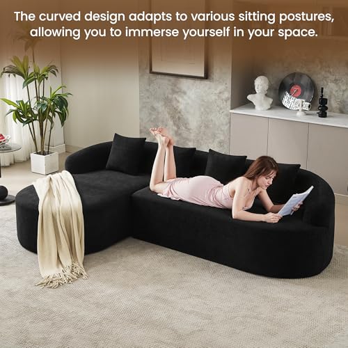 105" Boneless L Shaped Sectional Couch, Curved Cloud Deep Seat Sofa with Chaise Lounge, Oversized 4 Seater Couches for Living Room, No Assembly, Chenille Black - color: Black, size: L-Shaped Sofa