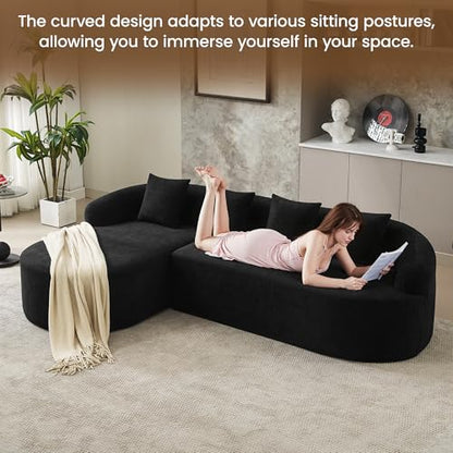 105" Boneless L Shaped Sectional Couch, Curved Cloud Deep Seat Sofa with Chaise Lounge, Oversized 4 Seater Couches for Living Room, No Assembly, Chenille Black - color: Black, size: L-Shaped Sofa