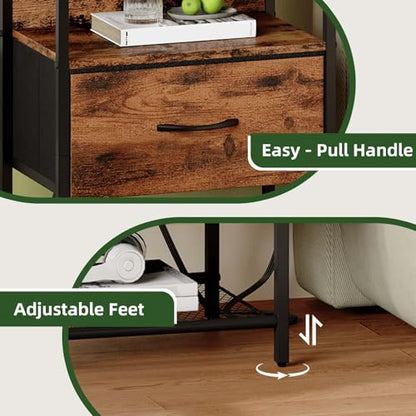Somdot Nightstand with Charging Station & LED Light, Bedroom Bedside Table | Dorm, Guest Room, Kids Room, Laundry, Closet, Entryway and Hallway, Brown - color: Brown, size: 11.8"D x 15.7"W x 23.4"H (1 Drawers)