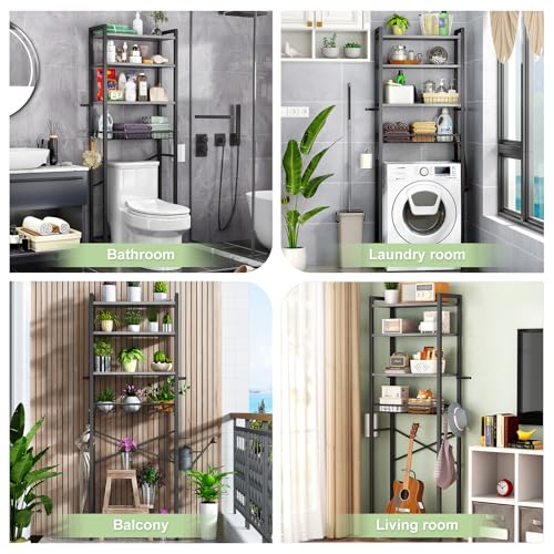 Kalrin Over-The-Toilet Storage Rack, 4-Tier Bathroom Organizer Shelf Over Toilet with Adjustable Shelf and Basket, Freestanding Space Saver Bathroom Shelves Above Toilet for Room (Pure Gray) - color: Pure Gray