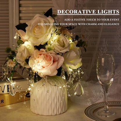 Iridescent Bead String with Fairy Lights Battery Operated 3.28ft/pcs, 2 PCS | 3-8mm Artificial Crystal Beads Chain and Short LED String Lights Mixed, DIY Crafts Wedding Party Garland Centerpiece - color: Iridescent Bead- Lights, size: 3.28ft per/2pcs tota