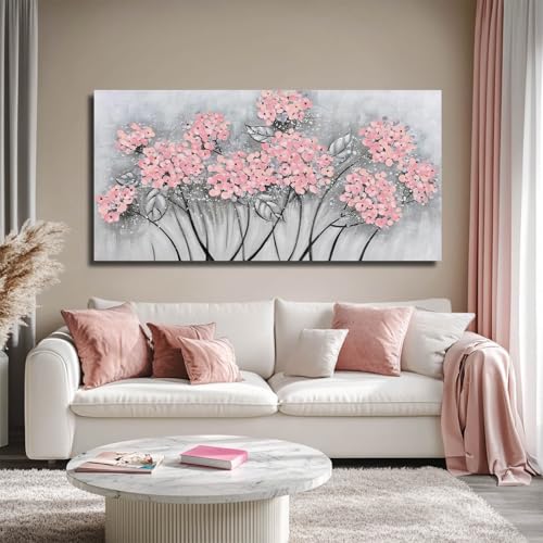 SOUGUAN Botanical Wall Art Oil Painting Pink Flower Pictures Wall Decor Large Artwork for Living Room Kitchen Home Decorations 24x48 Inch - color: Pink, size: 48"L x 24"W