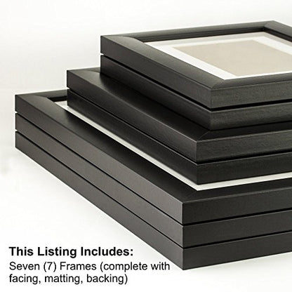 Craig Frames 1WB3BK Picture Frame 7-Piece Wall Set, Black Frames, White Display Mats - color: 500FSET01S07X Black Frame Set