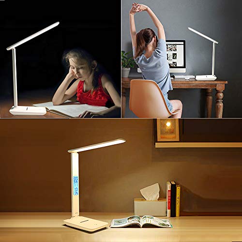 Desk Lamp LED Desk Light, Smart Features(Clock, Alarm, Date, Temperature)-Adjustable, Foldable Touch Table Lamp, 3 Levels of Dimmable Lighting - Suitable for Office, Bedroom, Study (TC25 White) - color: WHite3