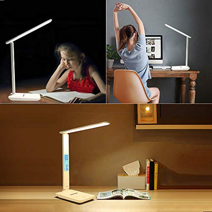 Desk Lamp LED Desk Light, Smart Features(Clock, Alarm, Date, Temperature)-Adjustable, Foldable Touch Table Lamp, 3 Levels of Dimmable Lighting - Suitable for Office, Bedroom, Study (TC25 White) - color: WHite3