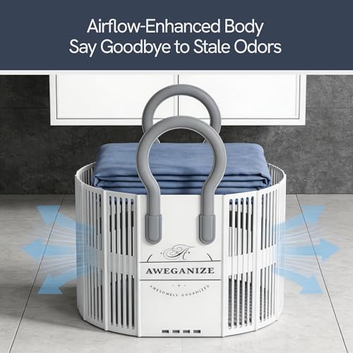 Collapsible Laundry Basket with Handles, 40L Foldable Clothes Hamper Folds 3cm Flat, Space Saving for Apartment, Dorm, RV, Small Spaces, Portable Grocery Tote - color: White