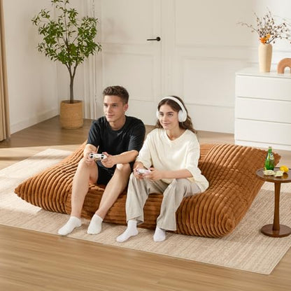 3-in-1 Giant Bean Bag Chair for Adults & Kid, Convertible Floor Sofa to Mattress, High-Density Foam Chair Bed with Washable Cover, Multi Functional Lounge Couch for Bedroom, Living Room (Orange)