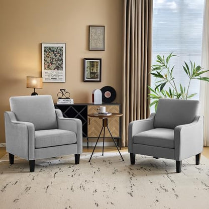 VINGLI Mid Century Modern Accent Chair, Light Grey Fabric Accent Chairs for Living Room Upholstered Armchair with Scooped Arms for Bedroom, Apartment, Studio, Office, Waiting Room - color: Light Grey