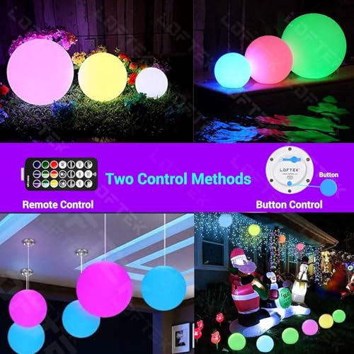 LOFTEK LED Pool Lights that Float - 8-inch Globe Lamp Rechargeable - 16 RGB Lamp with Handle & Remote, Waterproof Lamps for Outdoor Yard Decor, Smart Orb Light for Bedroom, 1-Unit - size: 8-inch