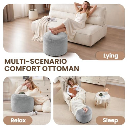 WSOFRLAC Boho Ottoman Living Room Furniture 20"x15", Large Round Ottomans Pouf Couch Foot Rest Grey Pouf Ottoman Foot Rest with Foam Chunk Filling, Pouffe Ottomans Stuffed Foot Rest Poufs for Couch - color: Light Grey, size: 20"D x 20"W x 15"H