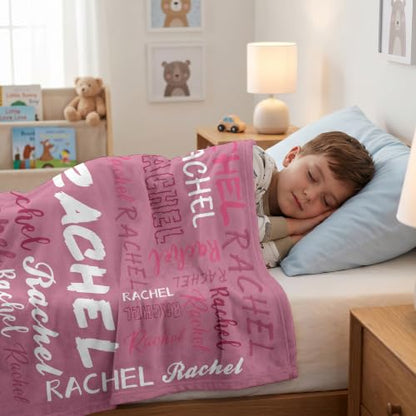 Personalized Blanket with Name, Custom Name Blanket Gifts for Kids Adults Boys Girls Teen, Soft Customized Fleece Flannel Throw for Bedroom Living Room, Birthday Christmas - color: Raspberry