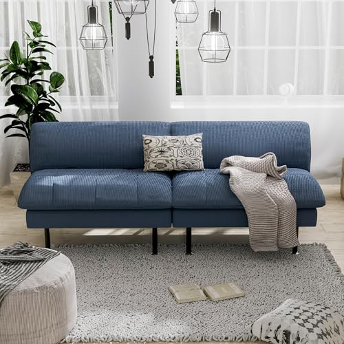 Ribilake 70" Futon Sofa Bed, 4 in 1 Multi-Function Couch Sleeper with Adjustable Backrest, Modern Convertible Futon, Recliner Small Loveseat for Living Room, Dorm, Blue - color: Blue, size: 1Set