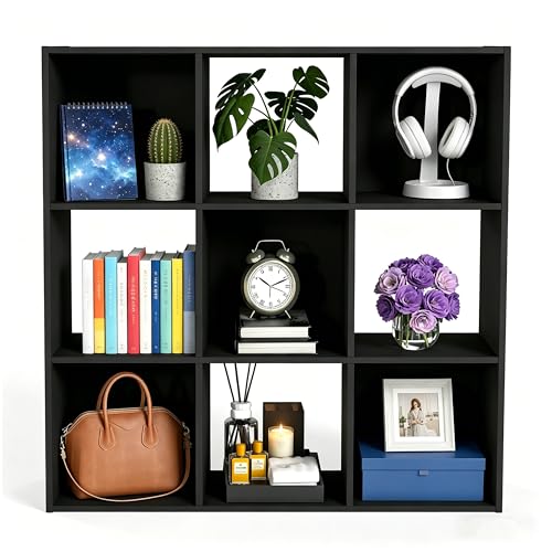 HealSmart 9 Cube Storage Organizer, 3 Tier Stackable Bookshelf, Open Cube Bookshelf with 5 Removable Back Panels, Suitable for Living Room, Bedroom, Home Office, 36" L X 11.6" W X 36" H, Black - color: Black, size: 9 Cube