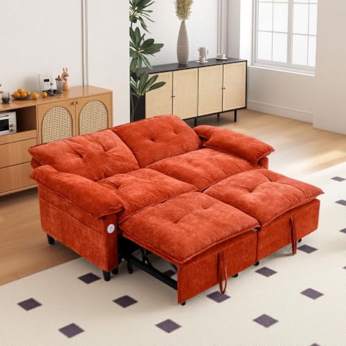 73" Plush Velvet Convertible Loveseat Sleeper Sofa Bed, Loveseat Convertible with Hidden Mattress, Sofa Bed Couch Simple Assembly for Small Apartment and Guest Space, Orange - color: Orange